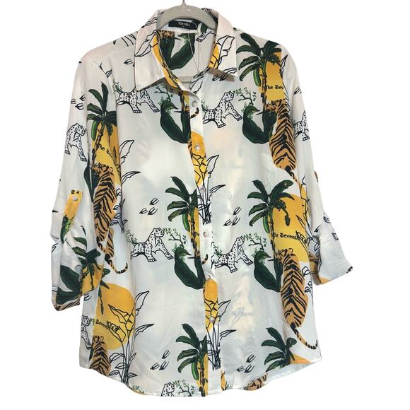 Vamiia Animal Print Long Sleeve Blouse Size LARGE NWOT - Picture 2 of 8